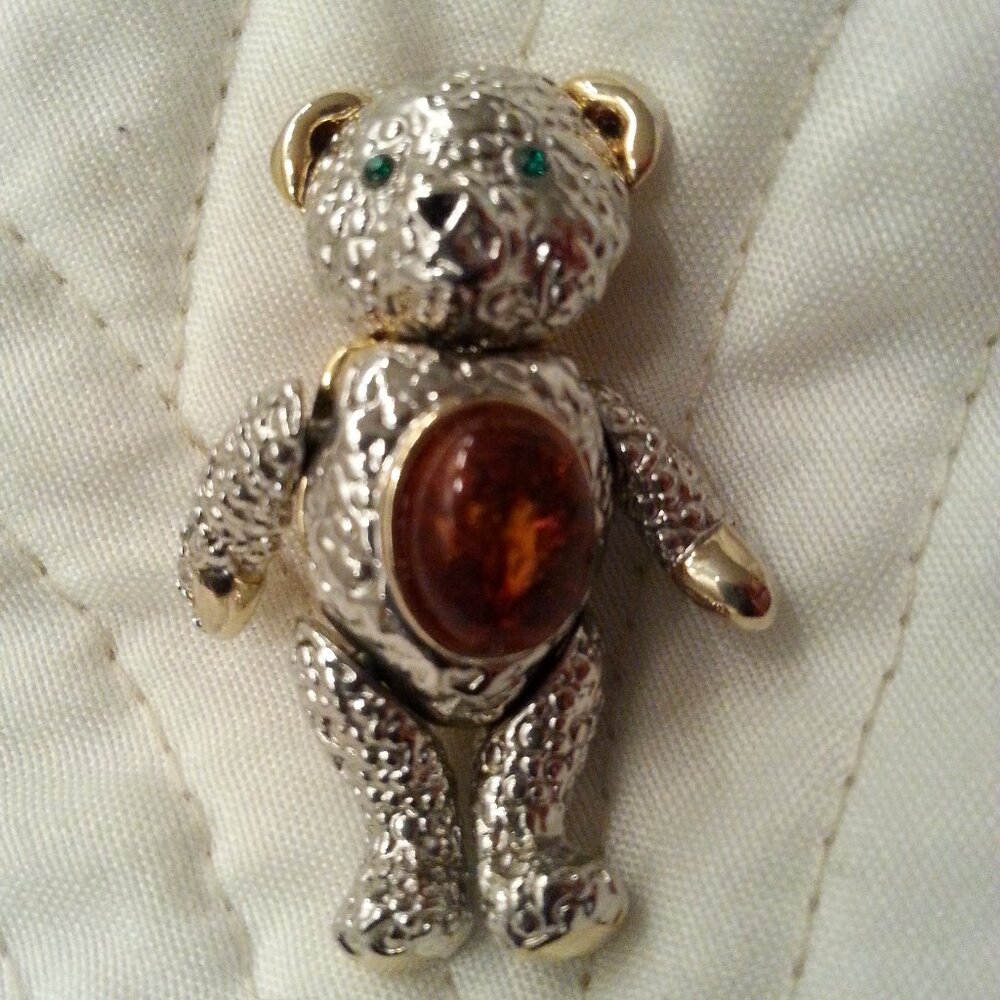 AMBER TEDDY BEAR PIN AND PENDANT